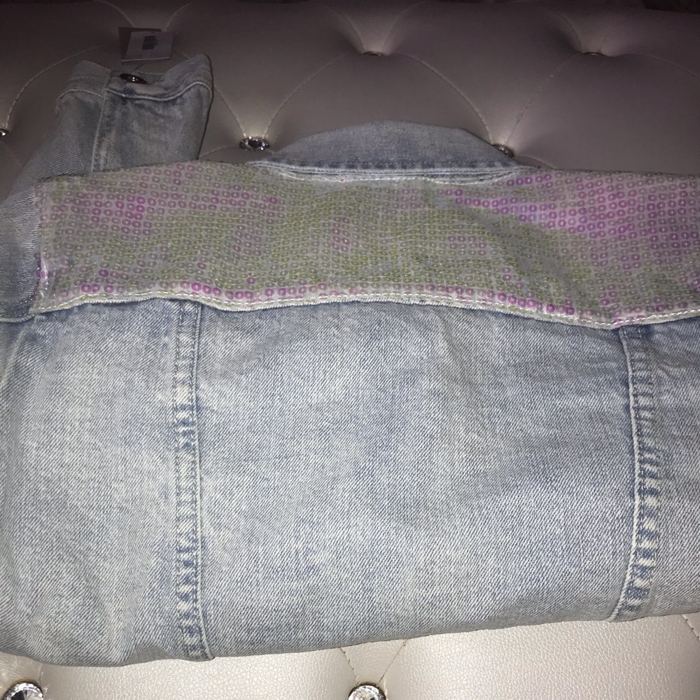 NEW Sunset & Spring Light Denim Wash Sequin Denim Jacket Size Small - Picture 10 of 15